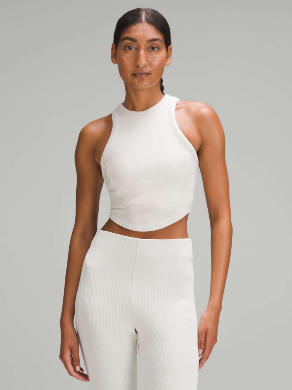 Lululemon Hold Tight Ribbed Cropped Tank Top Color Bone Size 6 Sports Soft